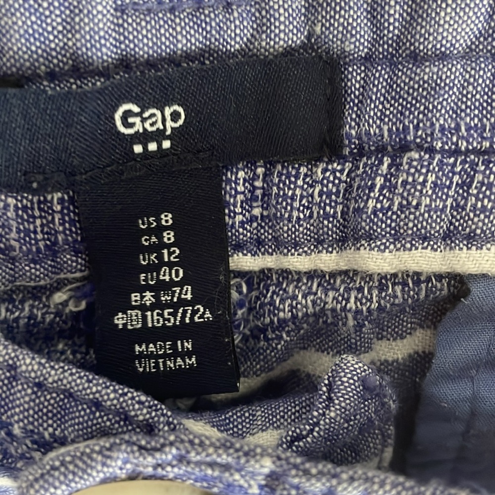 Gap Women’s Blue Strip Linen Cotton Rolled Tab Shorts Size 8 - Picture 3 of 3